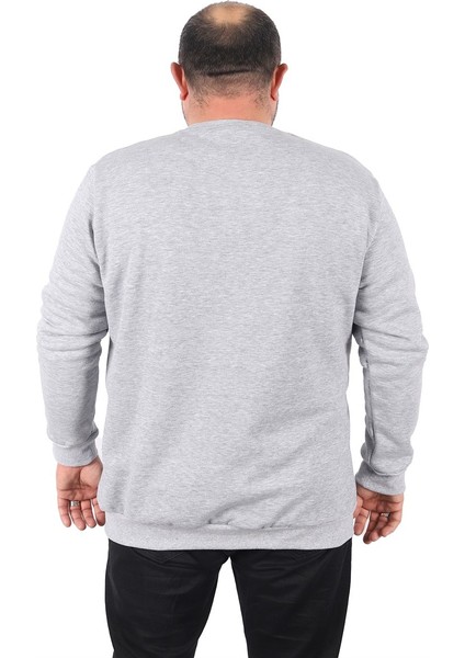 Mocgrande Büyük Beden Sweatshirt V Design 22742 Gri Melanj modelleri