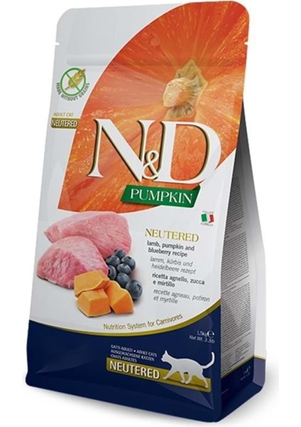 Balkabaklı Kuzu Etli Yaban Mersinli Kısır Kedi Maması 5 kg