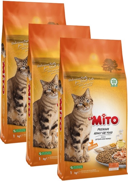 Adult Cat Tavuklu Yetişkin Kedi Maması 1 kg - 3 Adet