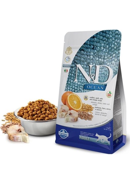 Düşük Tahıllı Morina Balıklı Portakallı Yetişkin Kedi Maması 5 kg