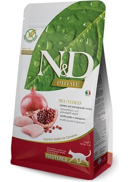 Prime Tahılsız Tavuk ve Nar Kısır Kedi Maması 1,5kg Chicken Pomegranate Neutered