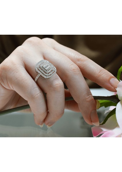 Baget Üç Şerit Yüzük Beyaz Altın 14 Ayar modelleri