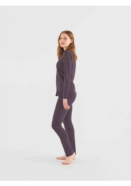 - Kadın Lacivert Boydan Patlı Pijama Takım