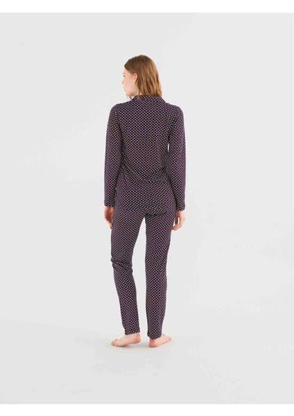 - Kadın Lacivert Boydan Patlı Pijama Takım
