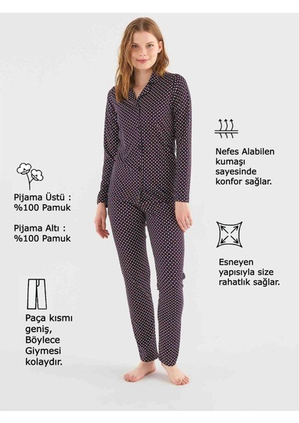- Kadın Lacivert Boydan Patlı Pijama Takım