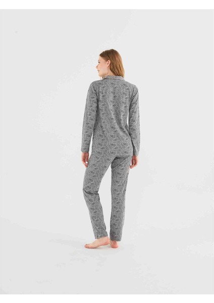Kadın Gri Melanj Boydan Patlı Pijama Takım