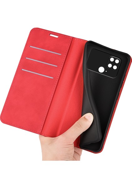 Xiaomi İçin Poco C40 4G Manyetik Otomatik Ahm-Drop Anti-Dropouch Cilt Touch Hissed Pu Deri Folio Telefon Cüzdan Stand Kılıfı (Yurt Dışından)