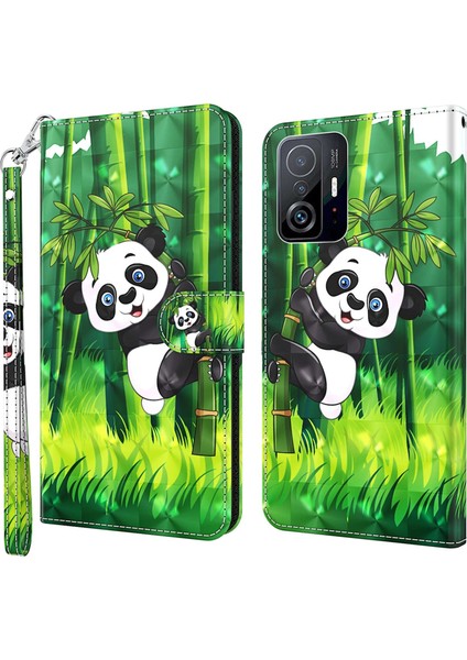 Xiaomi 11T 5G / 11T Pro 5G Pu Deri Flip Case Zarif 3D Desen Baskı Manyetik Kapanma Stand Cüzdan Telefon Kapağı Kayışlı (Yurt Dışından)