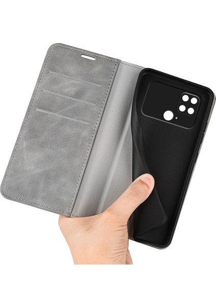 Xiaomi İçin Poco C40 4G Manyetik Otomatik Ahm-Drop Anti-Dropouch Cilt Touch Hissed Pu Deri Folio Telefon Cüzdan Stand Kılıfı (Yurt Dışından)