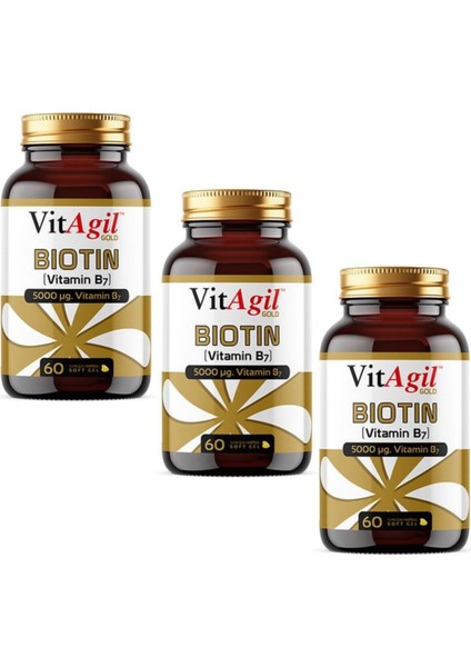 3 Adet Vitagil Gold 5000 Mcg Biotin Vitamin B7 60 Kapsül