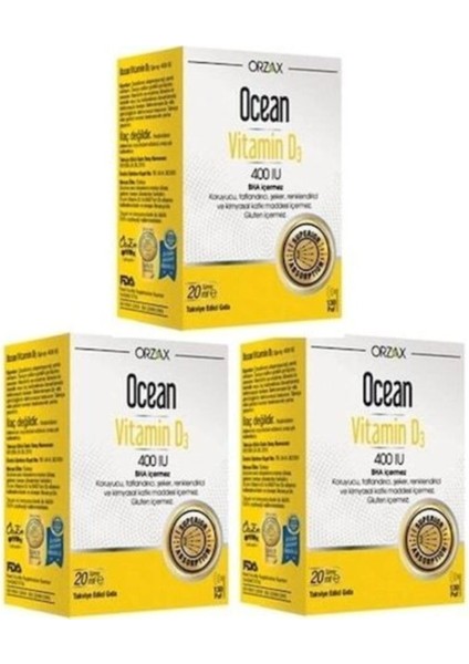 Ocean Vitamin D3 400 Iu 20ml 3 Adet