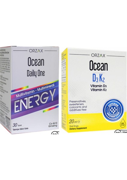 Ocean Vitamin D3k2 Damla 20 Ml + Daily One Energy 30 Tablet