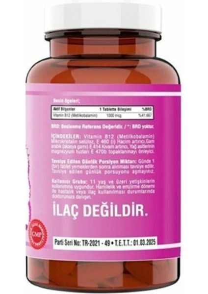 Vitamin B12 Metilkobalamin 1000 Mcg 120 Tablet 2 Kutu