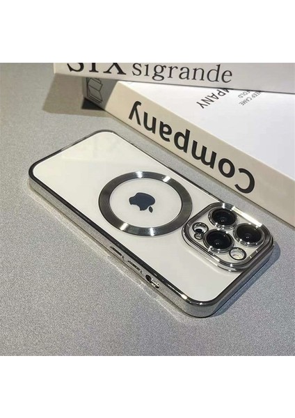 Apple iPhone 12 Pro Max Kılıf Logo Gösteren Parlak Kenarlı Kamera Lens Korumalı Şeffaf Omega Silikon Kapak