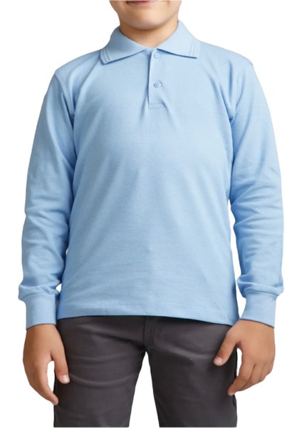 Unisex Çocuk Polo Yaka Uzun Kol Okul T-Shirt