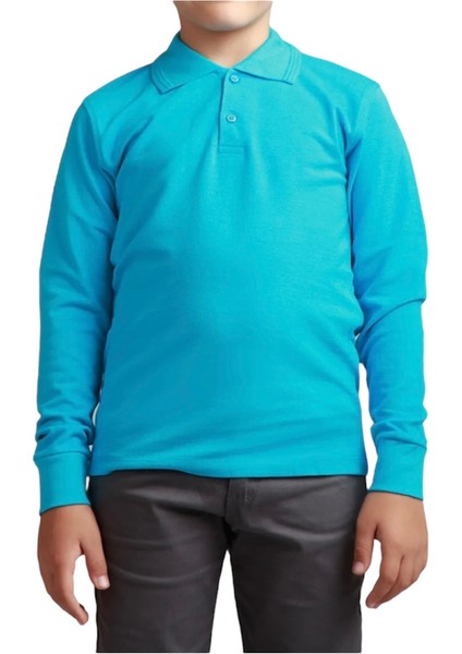 Unisex Çocuk Polo Yaka Uzun Kol Okul T-Shirt