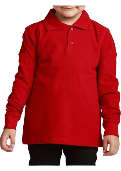 Unisex Çocuk Polo Yaka Uzun Kol Okul T-Shirt