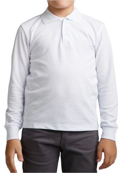 Unisex Çocuk Polo Yaka Uzun Kol Okul T-Shirt