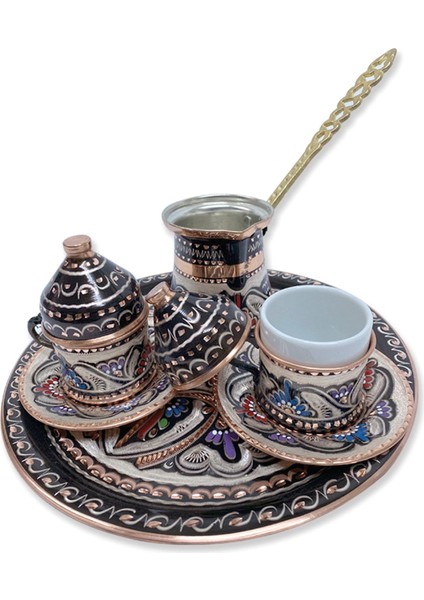 Mineli Bakır Fincan Cezve Takım