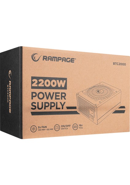 BTC2200 Real 2200W 16* Pcıe VGA Soket 14CM+8CM 2* Fanlı Bitcoin Power Supply