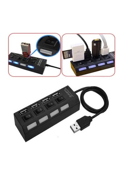 4 Port USB 2.0 Hub Çoğaltıcı Çoklayıcı Switch Işıklı Anahtarlı