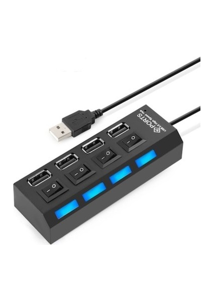 4 Port USB 2.0 Hub Çoğaltıcı Çoklayıcı Switch Işıklı Anahtarlı