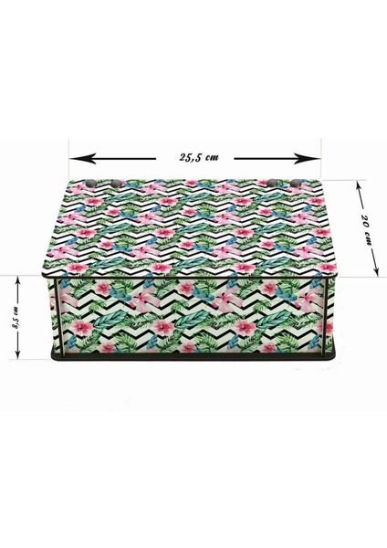 Tropik Çiçekler Desenli 6 Bölmeli Ahşap Çay Kahve Saklama Kutusu