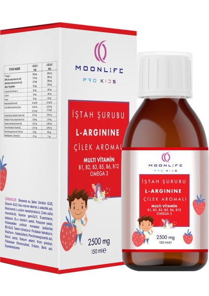 Moon life Kids L-Arginine Multi Vitamin İştah Şurubu (Çilek Aromalı ) Lipozomal 150 ml