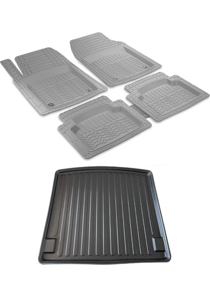 Seat Leon 2005-2012 (Ince Stepne) Gri Deluxe Havuzlu Paspas ve 3D Bagaj Havuzu