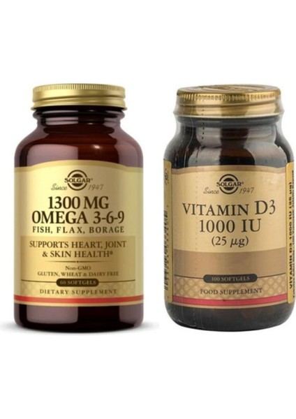 Efa 1300 Mg Omega 3-6-9 60 Softgel+ Vitamin D3 1000 Iu 100 Tablet