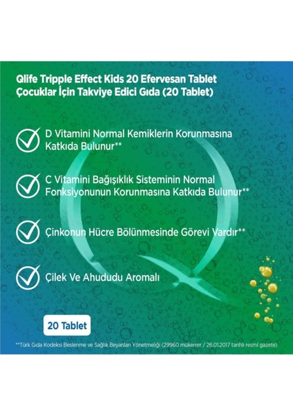 Tripple Effect Kids D Vitamini C Vitamini Çinko Sambucus 20 Efervesan Tablet