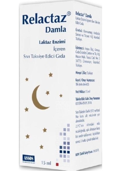 Relactaz Laktaz Enzimi Içeren Damla 15 Ml