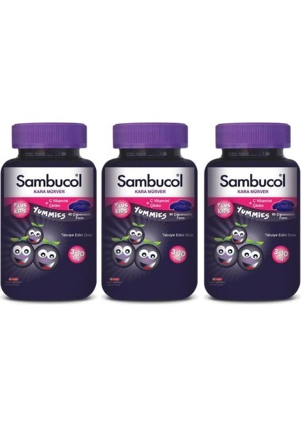 Plus Kids Yummies Kara Mürver Özütü Çiğnenebilir 3'Lü Set