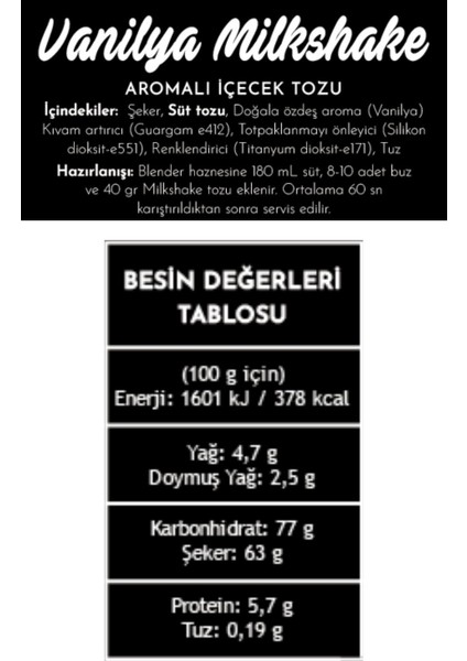 Vanilyalı Milkshake 1000 gr Içecek Tozu