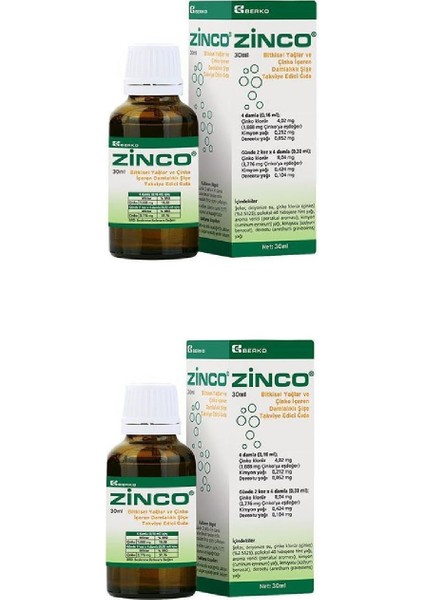 Zinco Bitkisel Yağlar Ve Çinko Içeren Takviye Edici Gıda 30 Ml 2'Li Paket