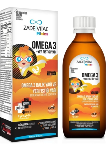 Zade Vital Miniza Omega-3 Balık Yağ Ve Yer Fıstığı Yağı 150 Ml