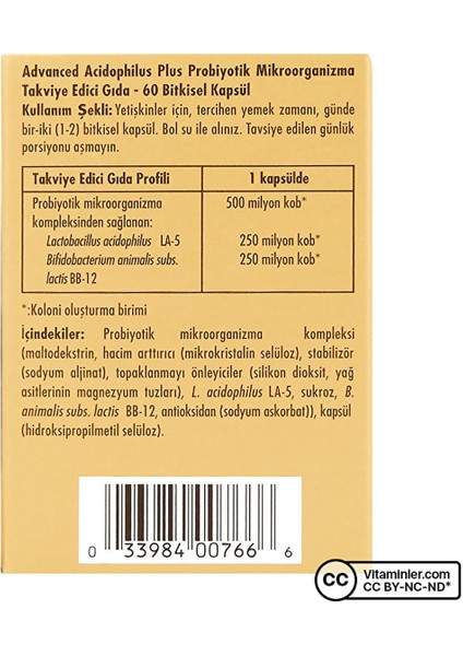 Advanced Acidophilus Plus 60 Kapsül