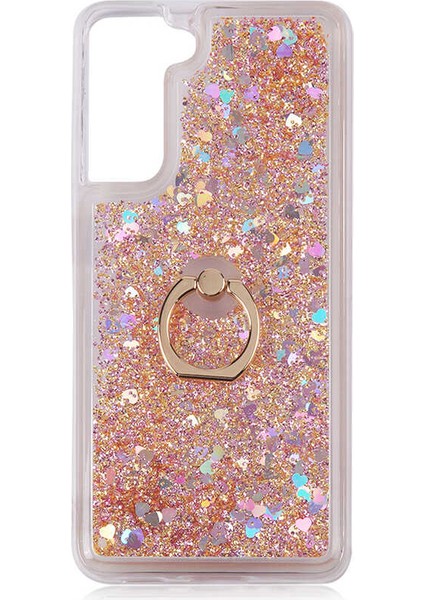 Samsung Galaxy S21 Fe Kılıf Sıvılı Simli Yüzüklü Kapak