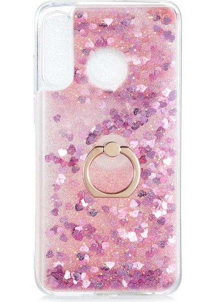 Huawei P30 Lite Kılıf Sıvılı Simli Yüzüklü Kapak