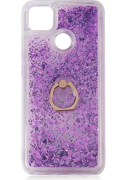 Xiaomi Redmi 9c Kılıf Sıvılı Simli Yüzüklü Kapak