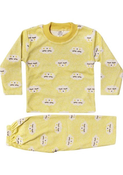 Bulut Desenli Alt Üst Sarı 2'li Pijama Takım