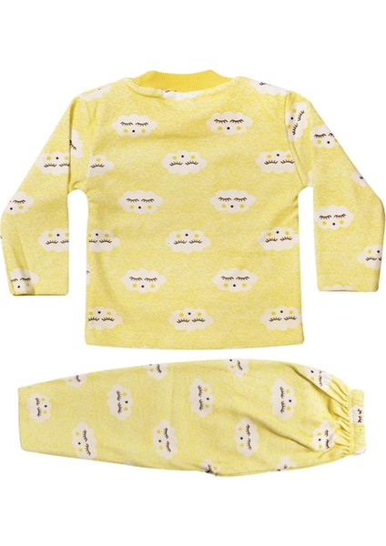 Bulut Desenli Alt Üst Sarı 2'li Pijama Takım modelleri