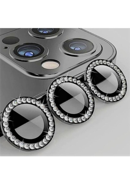 Iphone 13 Pro 13 Promax Uyumlu Koyu Gri Swarovski Taşlı Kamera Lensi Koruma
