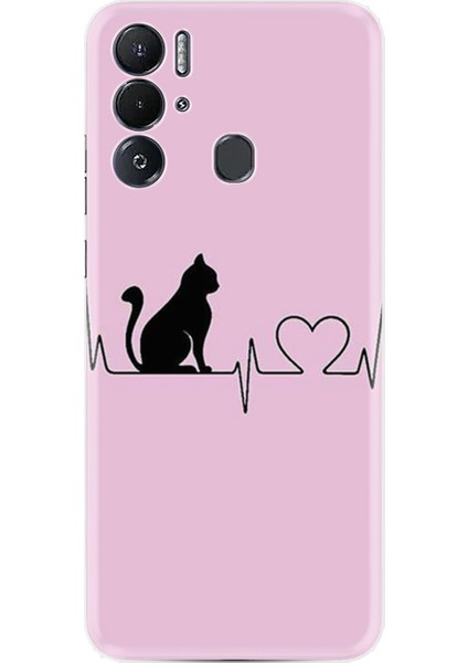 Tecno Pova Neo Kılıf Desenli Silikon Güzel Kılıf Pink Cat Heart 1303