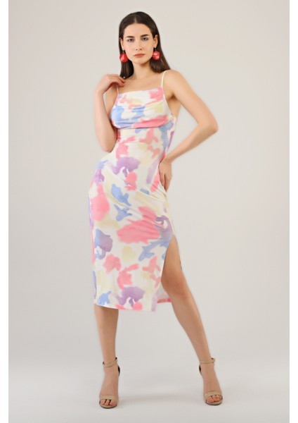 Kadın Yırtmaçlı Desenli Elbise