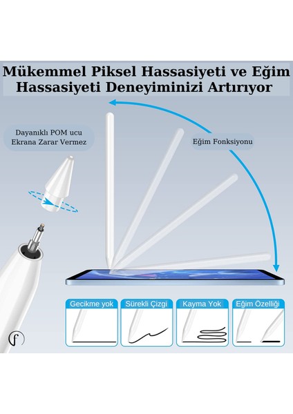 Ipad Air 5. Nesil Magnetik Şarj Olabilen Avuç Içi Reddetme Özellikli Eğime Duyarlı (2.nesil) Kalem