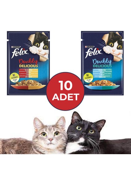Çifte Lezzet Karışık Yaş Kedi Maması 85GR x 10 Adet