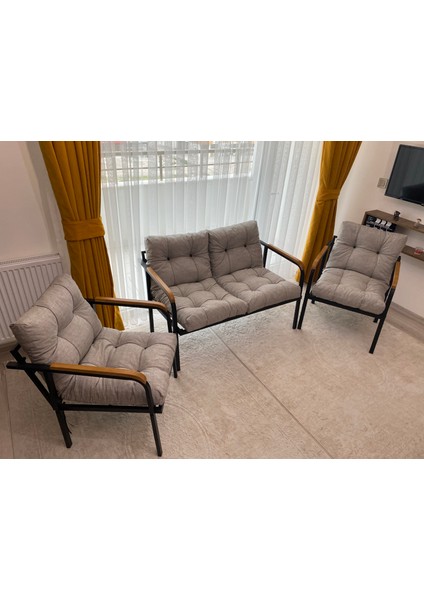 Merkür Balkon, Bahçe, Cafe - Metal Kanepe Koltuk Takımı - 2+1+1
