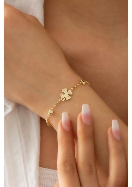 Altın Kalpli Yonca Bileklik