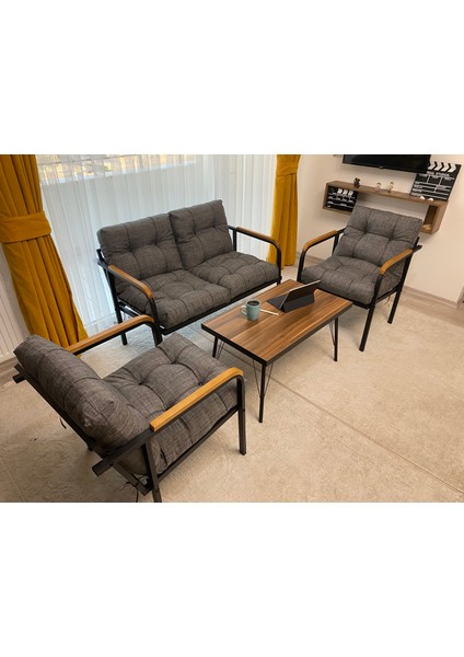 Jüpiter Balkon, Bahçe, Cafe - Metal Kanepe Koltuk Takımı - 2+1+1 + Sehpa